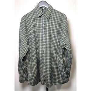 Dr Lucky Mens Large Plaid Button‎ Up Shirt Blue Green Cotton Grunge Skate Y2K